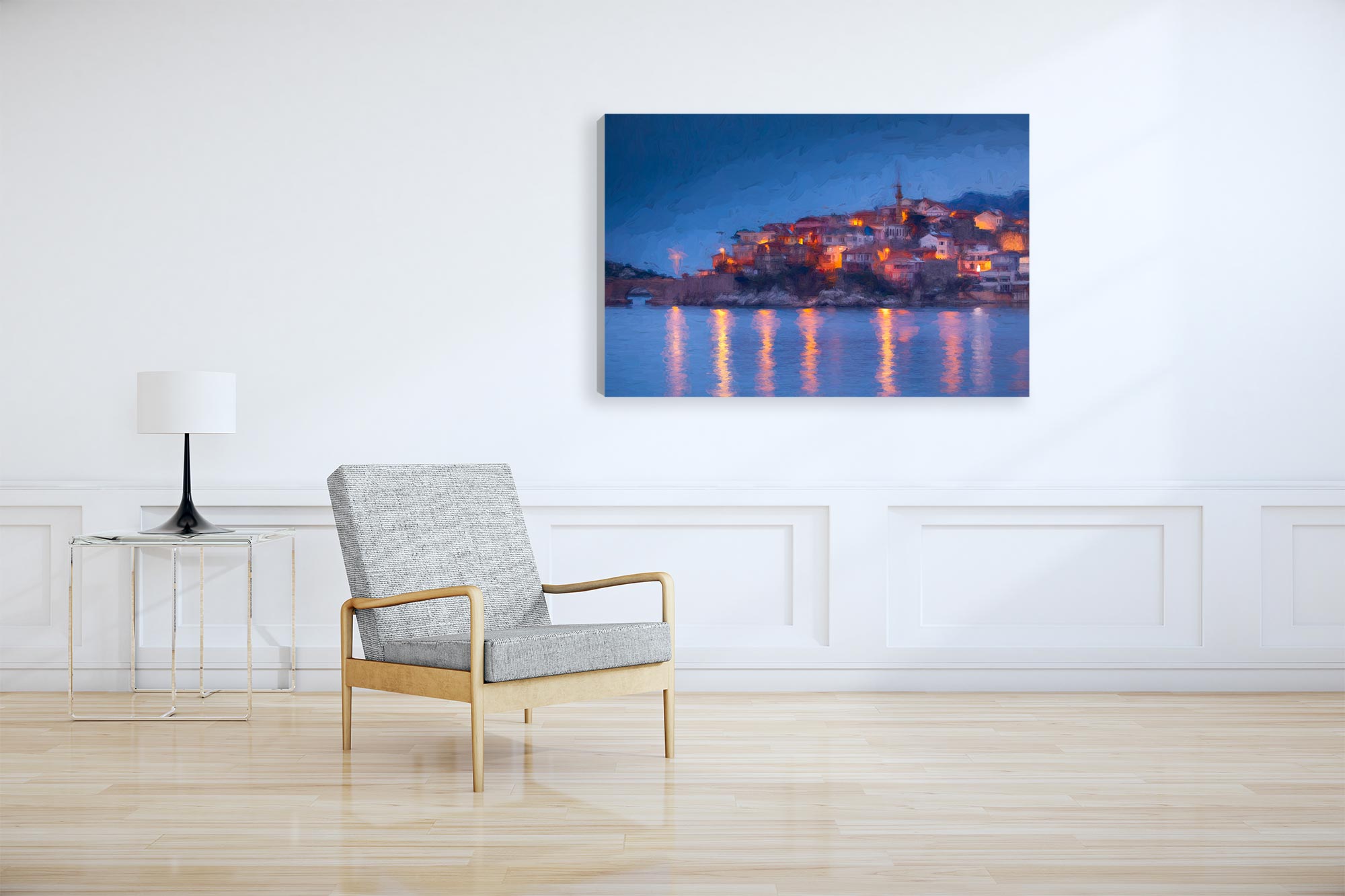 Black Sea Village at Night Canvas Print (Frame not Included)