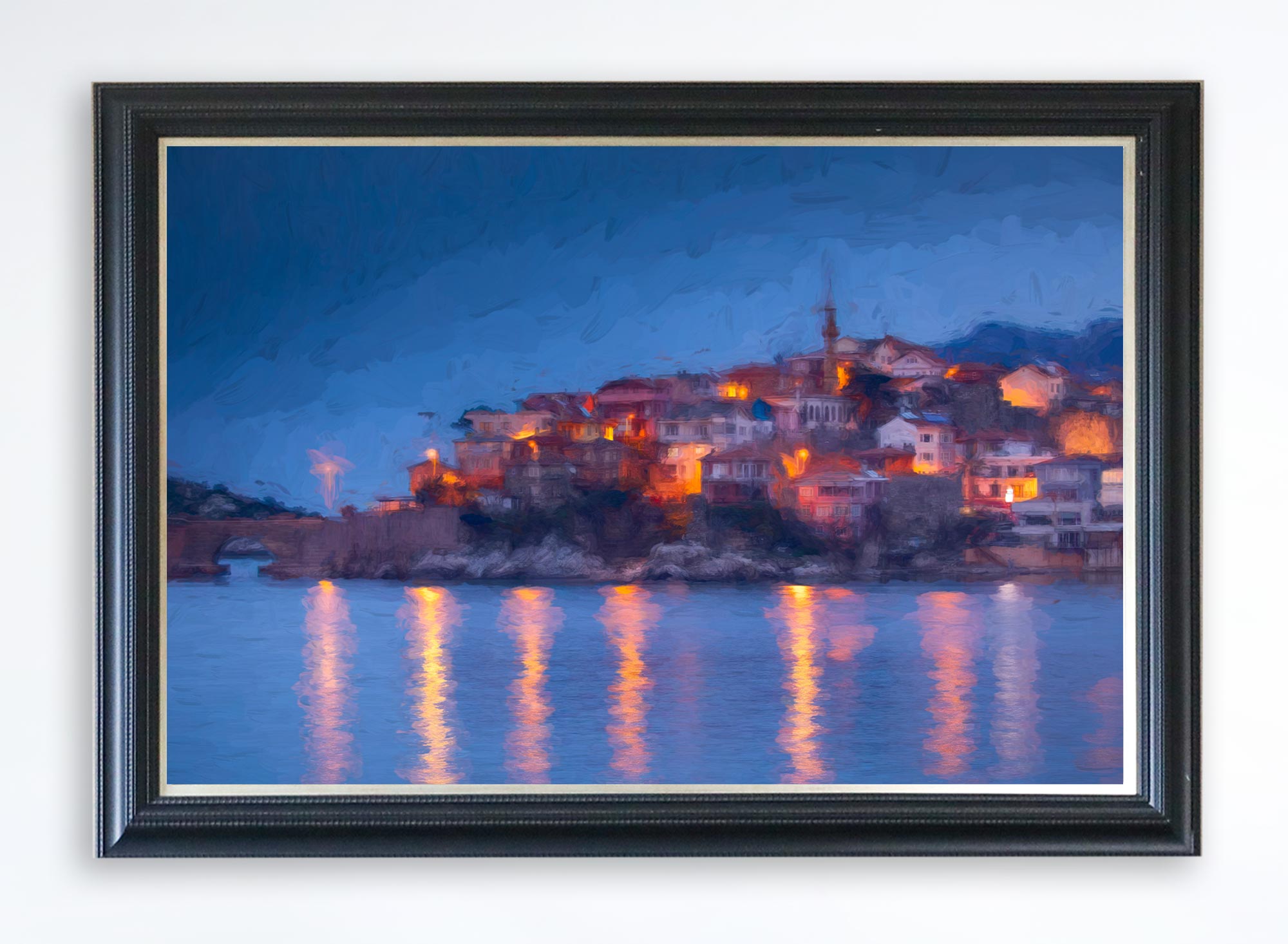 Black Sea Village at Night Canvas Print (Frame not Included)