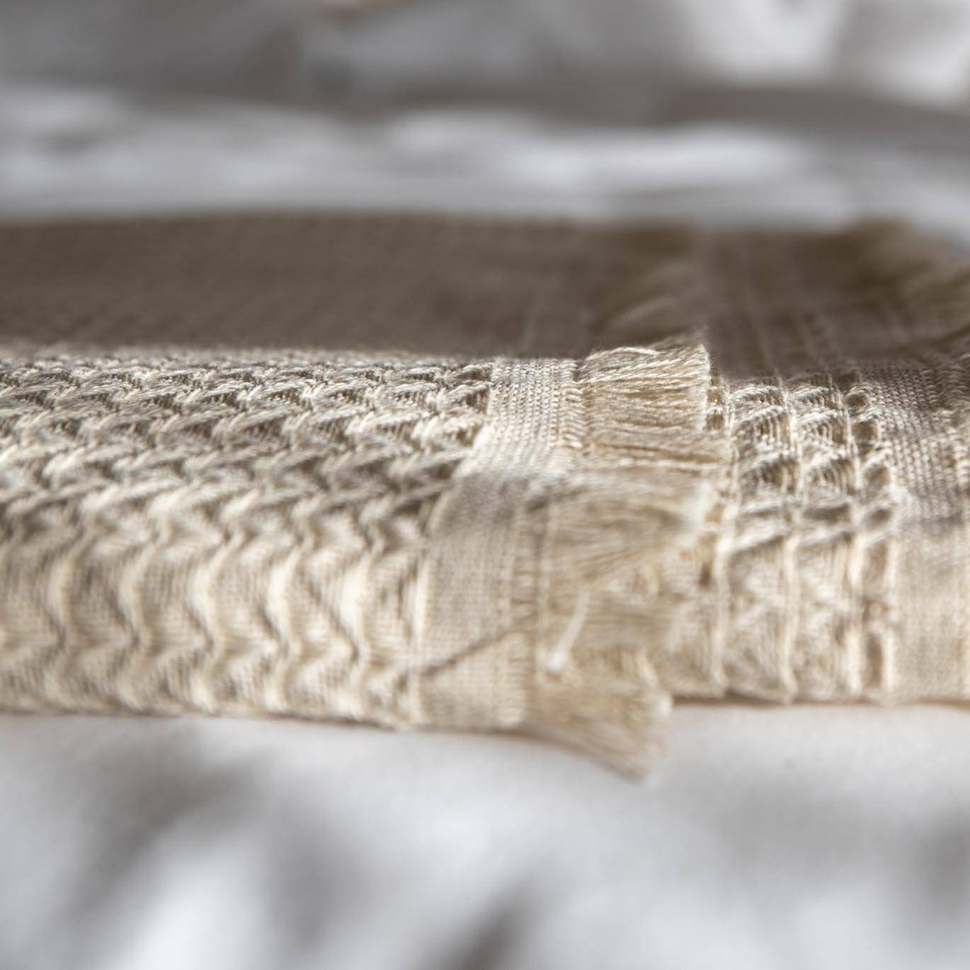 Cotton Weave Blanket in Off-White - Near East Imports