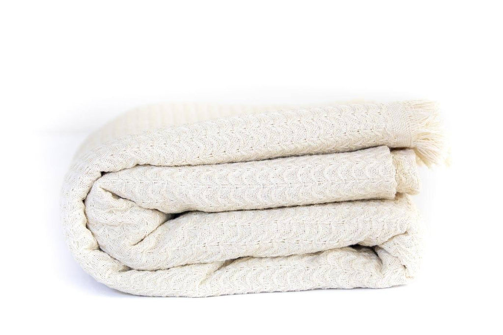 Cotton Weave Blanket in Off-White - Near East Imports